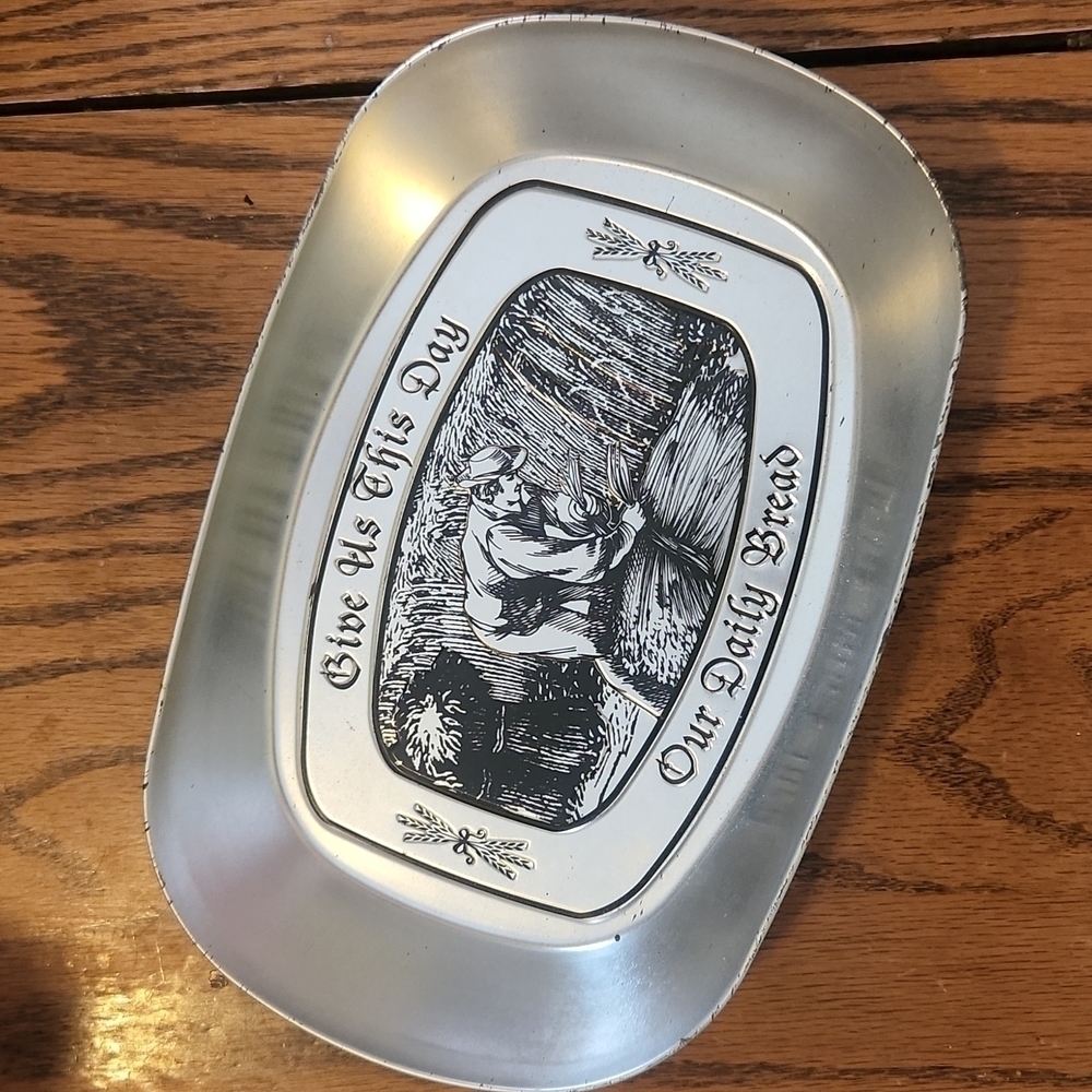 𝅺wilson Armetale VINTAGE pewter tray give us this day.